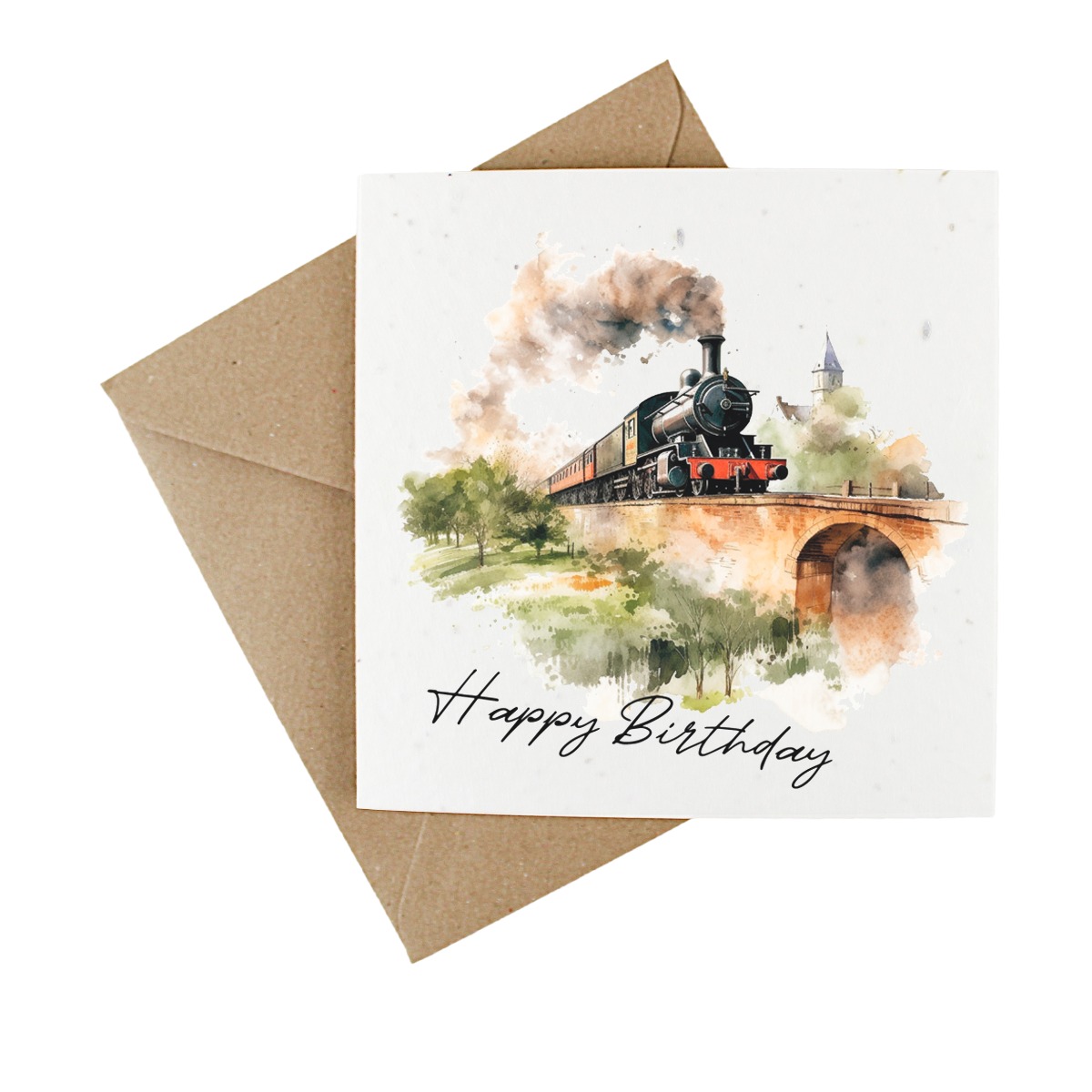 Wildflower Plantable Happy Birthday Train Card - Black British Steam Train