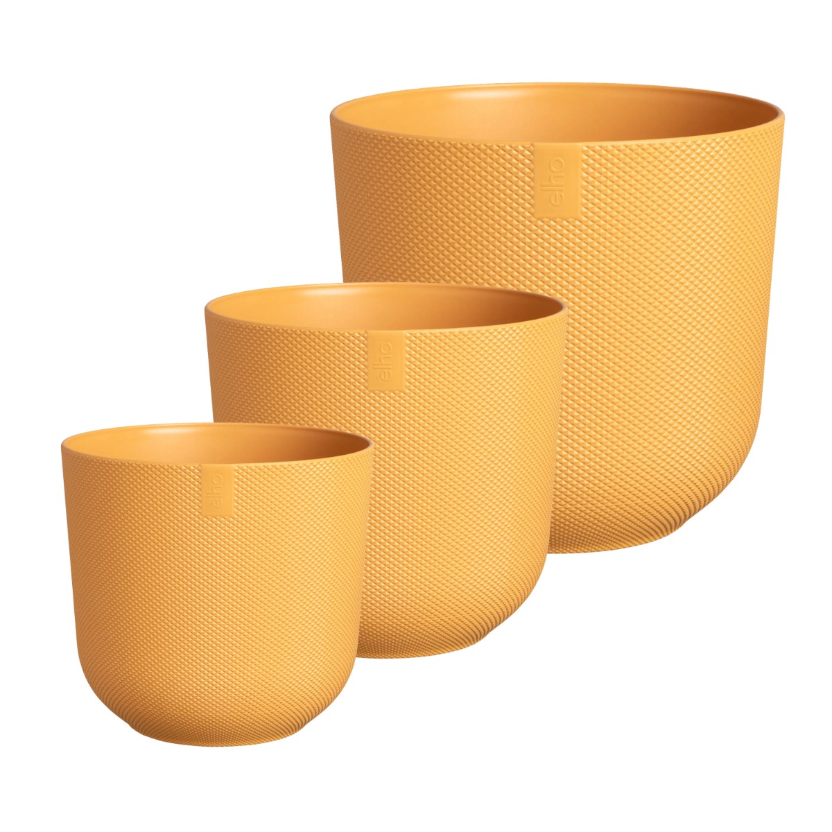 Elho Jazz Round Recycled Plastic Plant Pots - Amber Yellow - Set of 3