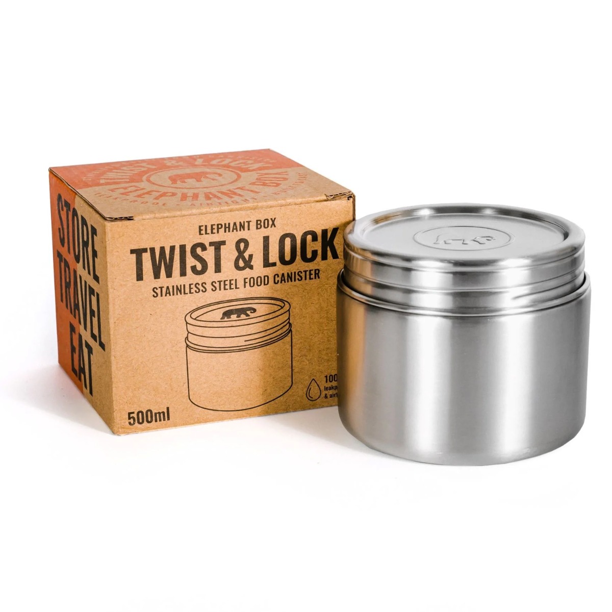 Elephant Box Twist & Lock Stainless Steel Canister - 500ml