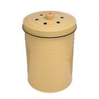 an olive green metal food waste caddy bin with a plastic inner bucket and filtered lid