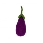 a purple aubergine shaped cat toy, made from naturally felted sheep wool