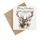 Wildflower seeded Christmas card with a stag and winter foliage for granddaughter and partner.