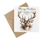 Wildflower seeded Christmas card with a stag and winter foliage for our grandson and partner.