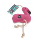 pink flamingo eco friendly dog toy made from suede and jute fibres