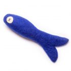 Blue wool cat toy in fish form