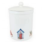 white ceramic food waste caddy with seaside print