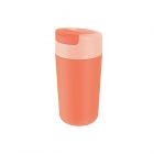 Coral orange coloured large travel mug with flip-cop cap and leakproof screw-top lid.