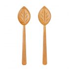 Pair of bamboo salad servers, with leaf-shaped spoons.