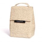 Beige mesh like printed lunch bag, with top carrying handle, ideal for schools and workplaces alike