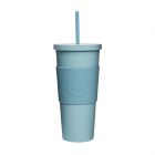 Reusable blue travel cup with a straw, made from recyclable BPA Free plastic.