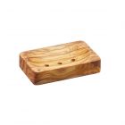 Olive wood soap dish in rectangular shape with drainage holes