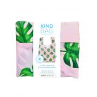 Pink and green pocket sized shopping bag made from recycled plastic bottles