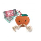 Satsuma shaped eco-friendly dog toy made from suede and jute