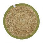 green and natural round placemat made of seagrass and jute