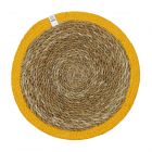 natural woven seagrass and jute round table placemat with yellow border