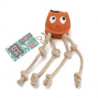 eco friendly suede and jute dog toy, in the shape of an orange squid