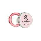 Pink reusable silicone straw presented in a handy little travel tin.