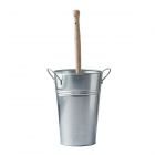 eco friendly toilet brush with a silver metal bucket and beechwood brush