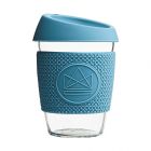 Lightweight borosilicate glass cup with anti-slip silicone thermal sleeve and splash proof lid. The ideal eco-friendly gift!