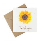 Thank you card made from wildflower seeded paper and shows a sunflower and thank you message on front.