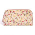 Naturally colour canvas toiletry bag with pink and mustard floral print and light pink zip