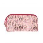 Deep pink, purple and mustard tiny heart print makes up this top zipped, organic cotton toiletry bag