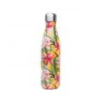 Stainless steel water bottle with artistic tropical flowers