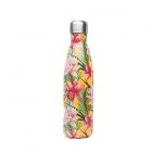 Bright tropical flower and leaf printed bottle for reducing single-use plastic