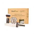 Zero-waste shaving kit containing brush, metal safety razor, balm and replacement blades