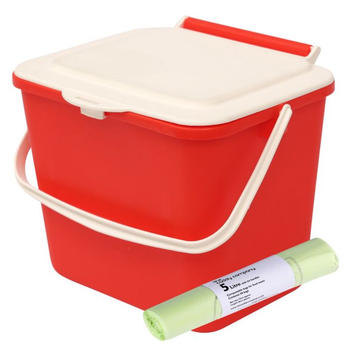 Food Recycling 5 Litre & 50 x 5L Compostable Bags Cream Kitchen Compost Caddy 