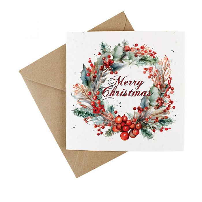 Wildflower Plantable Christmas Card - Holly Wreath | All Green