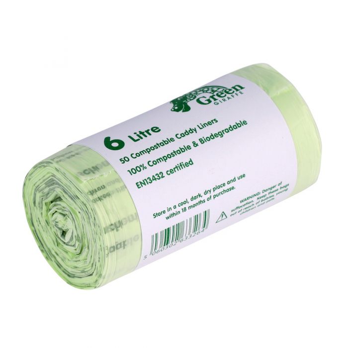 6L Small Kitchen Caddy Liners 6 Litre Compostable Bags All Green