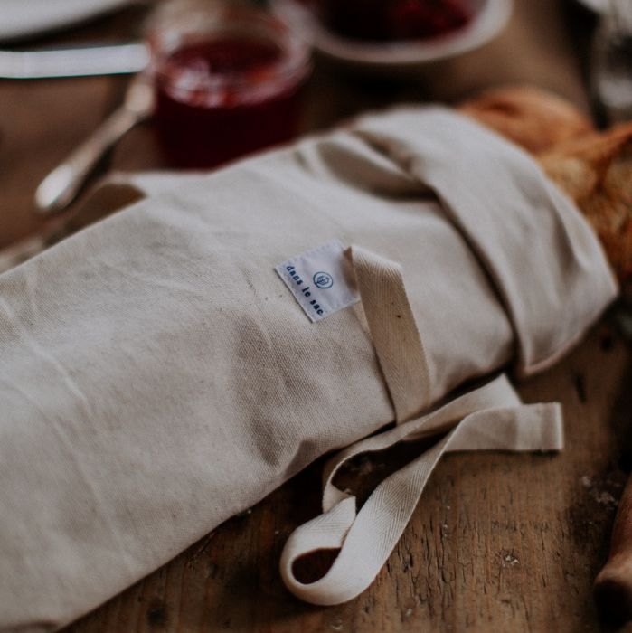 Dans Le Sac Natural Cotton Reusable Baguette Bag with Handle All Green