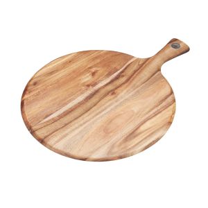 Acacia wood round pizza board with handle