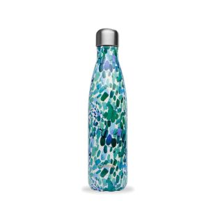 Stainless steel water bottle with artistic blue scribbles