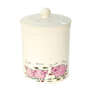 Cream and pink pig designed compost bin for kitchen use