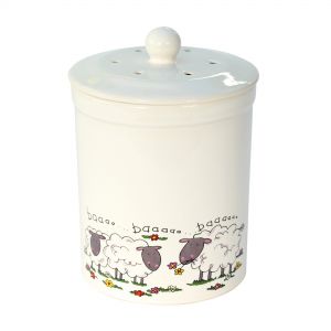 Sheep and flower printed compost caddy with vented lid