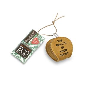 Ball-shaped eco-friendly dog toy made from natural jute fibre and soft suede.