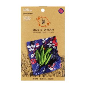 Pack of beeswax wraps of 3 assorted sizes, featuring a botanical print.