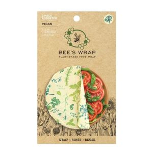 Set of 3 vegan assorted food wraps featuring a herb garden print, made from plant-based wax.