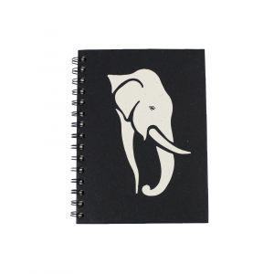 Eco friendly notebook in black with elephant sketches