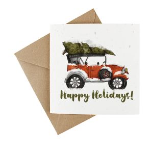 Wildflower Plantable Christmas Card - Snowy Red Car