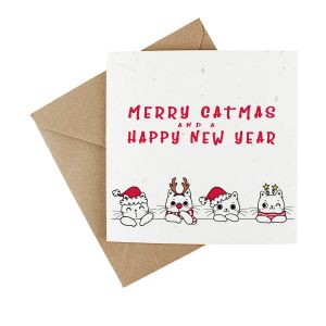 novelty cat themed christmas card made from plantable seeded card