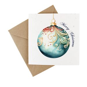wildflower seeded Christmas card with a detailed bauble design, and texting reading Merry Christmas