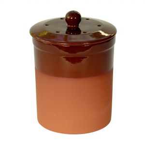 High quality terracotta pot with dipped brown glaze top and lid