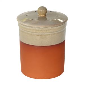 Terracotta pot with sand-like dipped top and lid