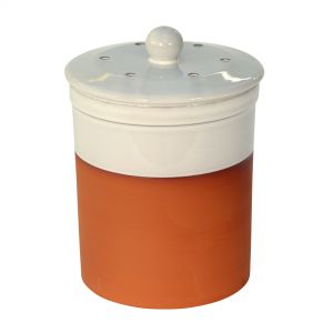 Terracotta and off-white glazed pot and lid for kitchen food waste