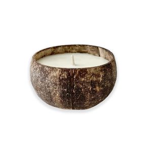 eco-friendly soy wax candle made inside a coconut shell, with a cotton scent