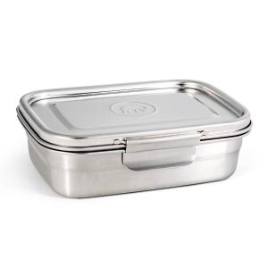 Stainless steel lunchbox with leakproof clip and seal lid, silicone band and removable divider.