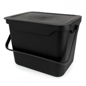 Black 5 litre plastic food waste compost caddy bin with robust handle and ability to be wall mounted. Can also be used as storage box container.